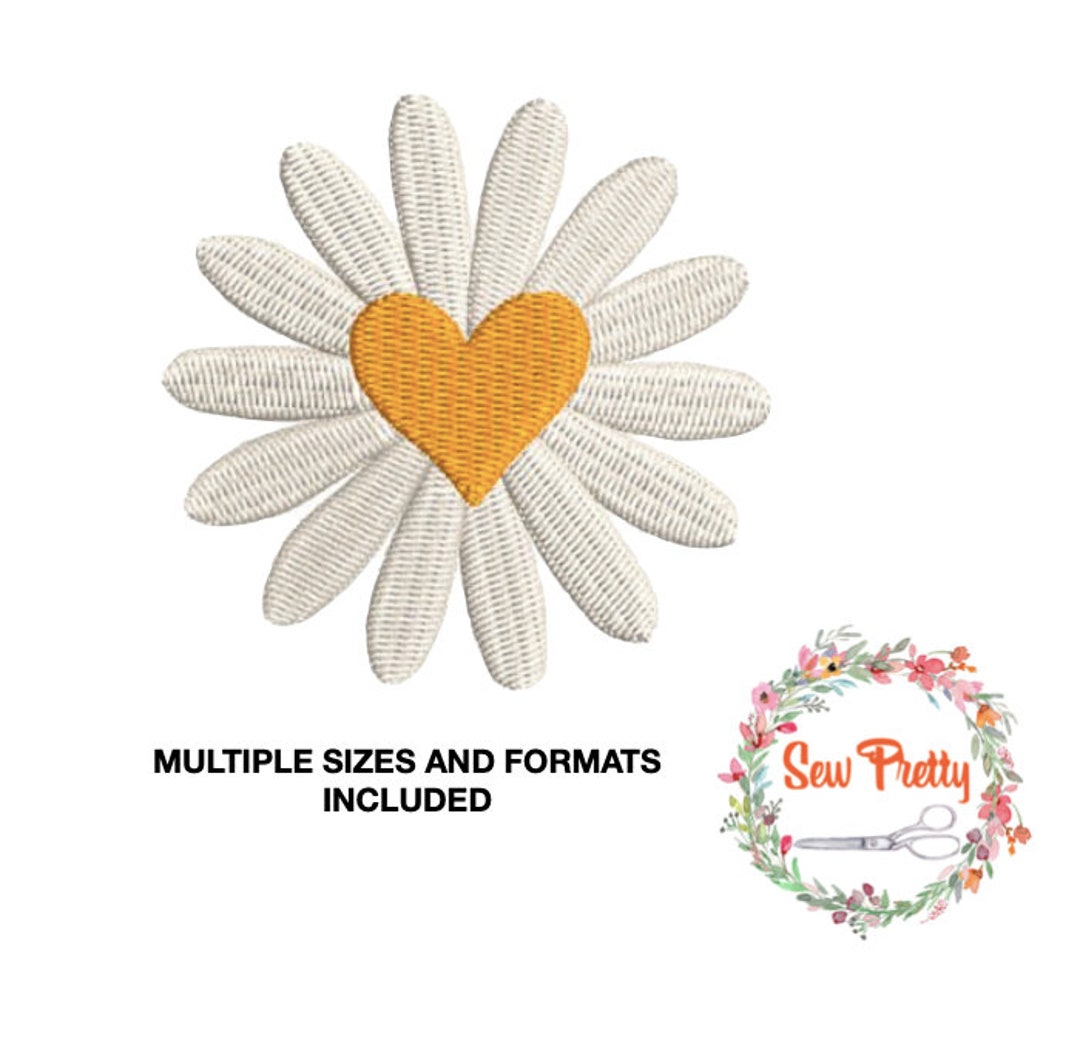 Heart Daisy Embroidery Design, Daisy Embroidery File Flower Embroidery