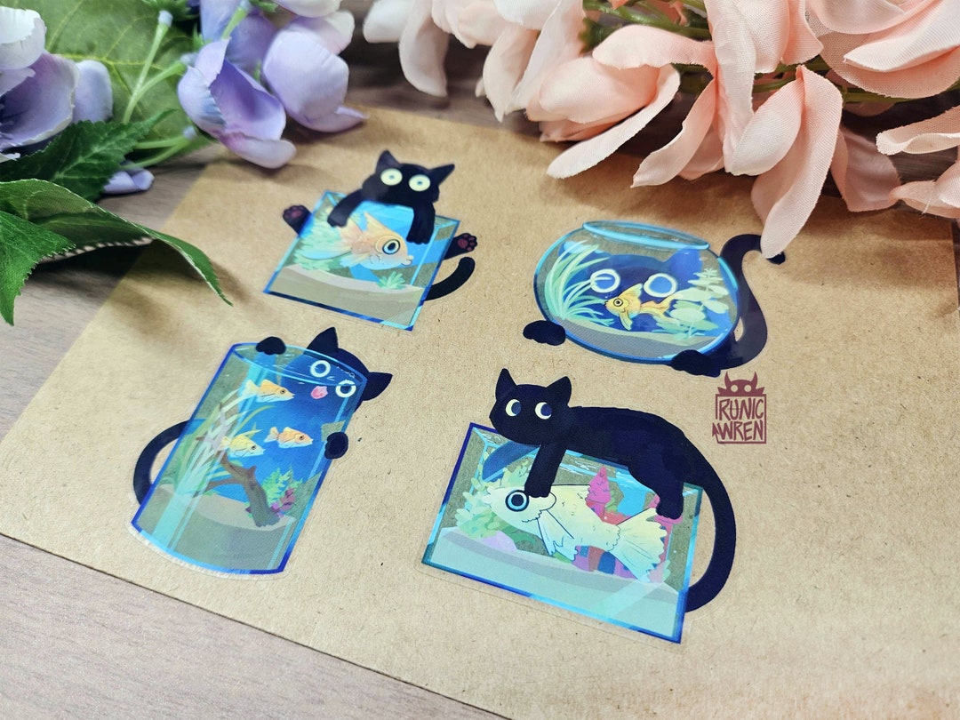 Aquarium Cat Clear Sticker Set - Etsy