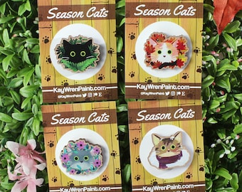 Season Cat Wood Pins