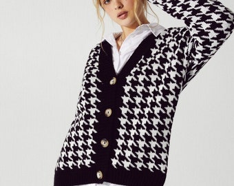 Houndstooth Cardigan - Etsy Australia