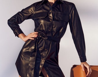 leather shirt dress