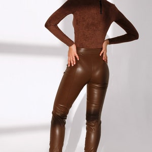 Brown Leather Pants for Women Faux Leather Pants Women Vegan | Etsy