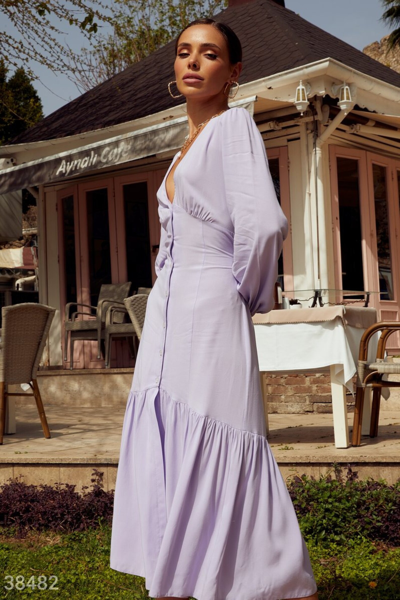 Lilac Cotton Summer Dress with Long Sleeves Summer Shirt Etsy