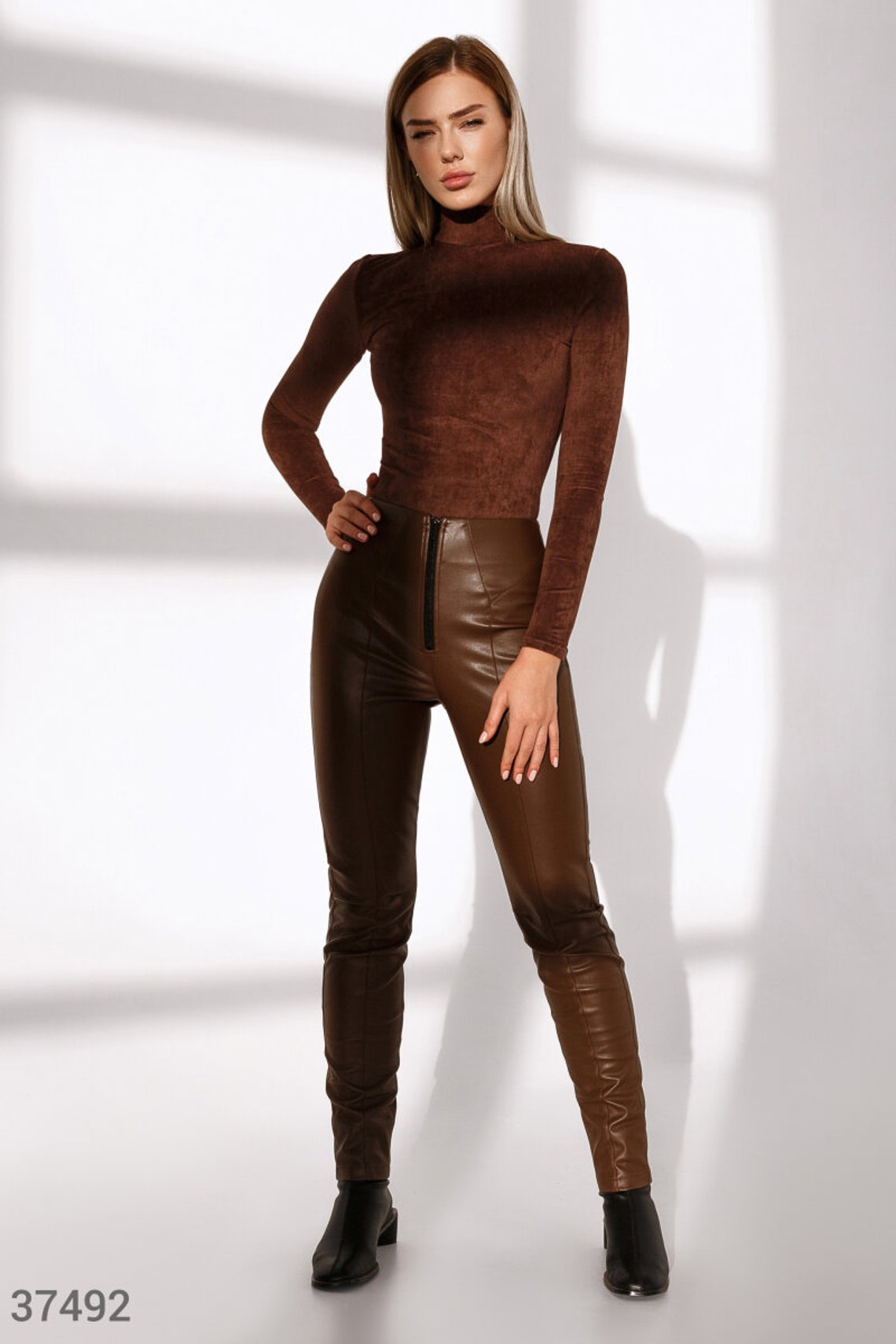 Brown Leather Pants for Women Faux Leather Pants Women Vegan | Etsy