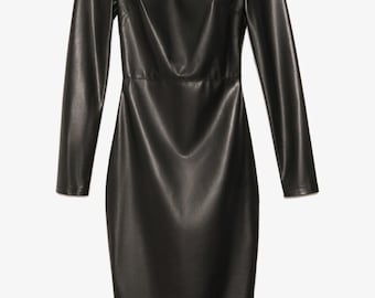 Black Faux Leather Bodycon Midi Dress, Long Sleeve - Etsy