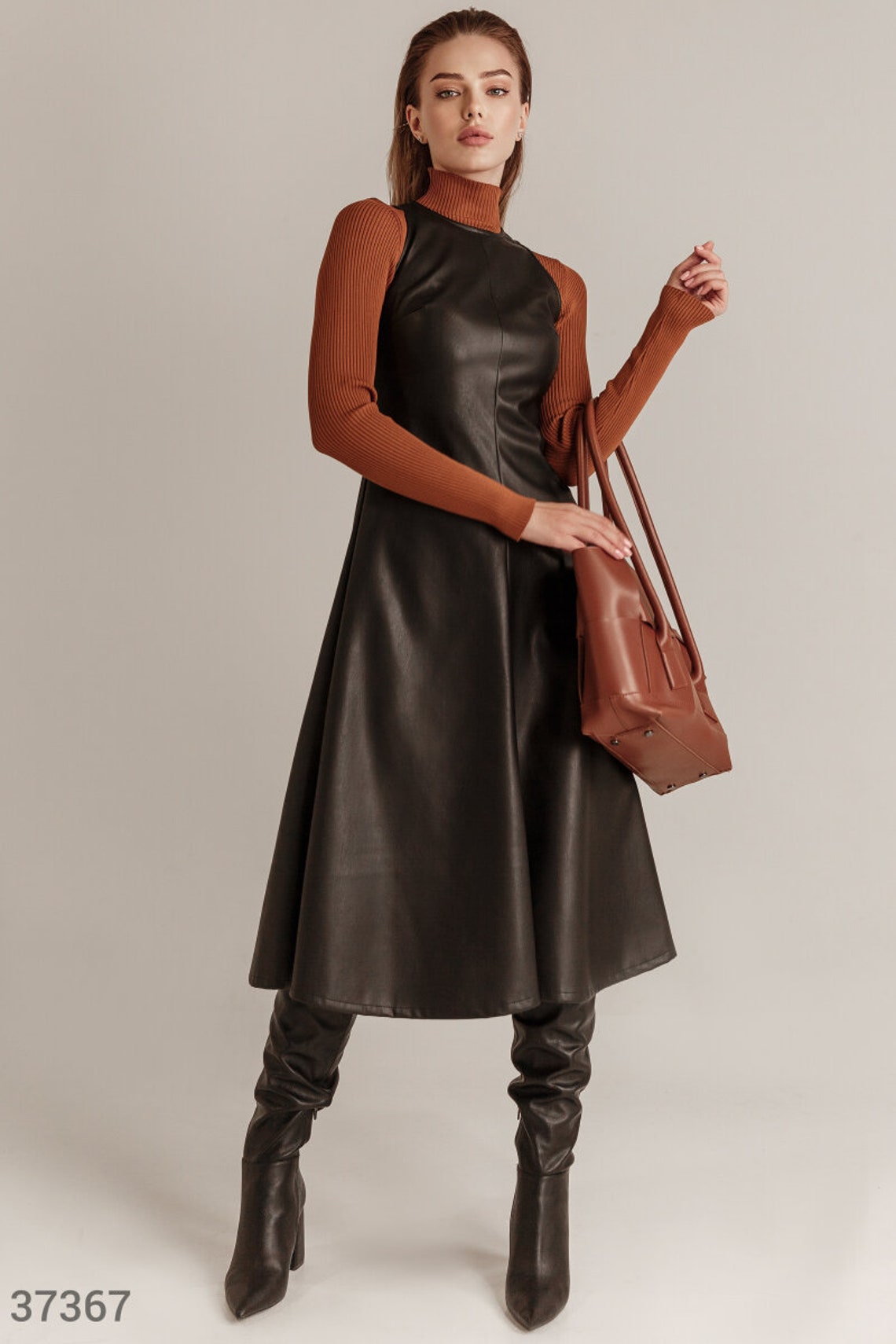 Faux Leather Fit and Flare Dress Black Vegan Leather Dress Etsy