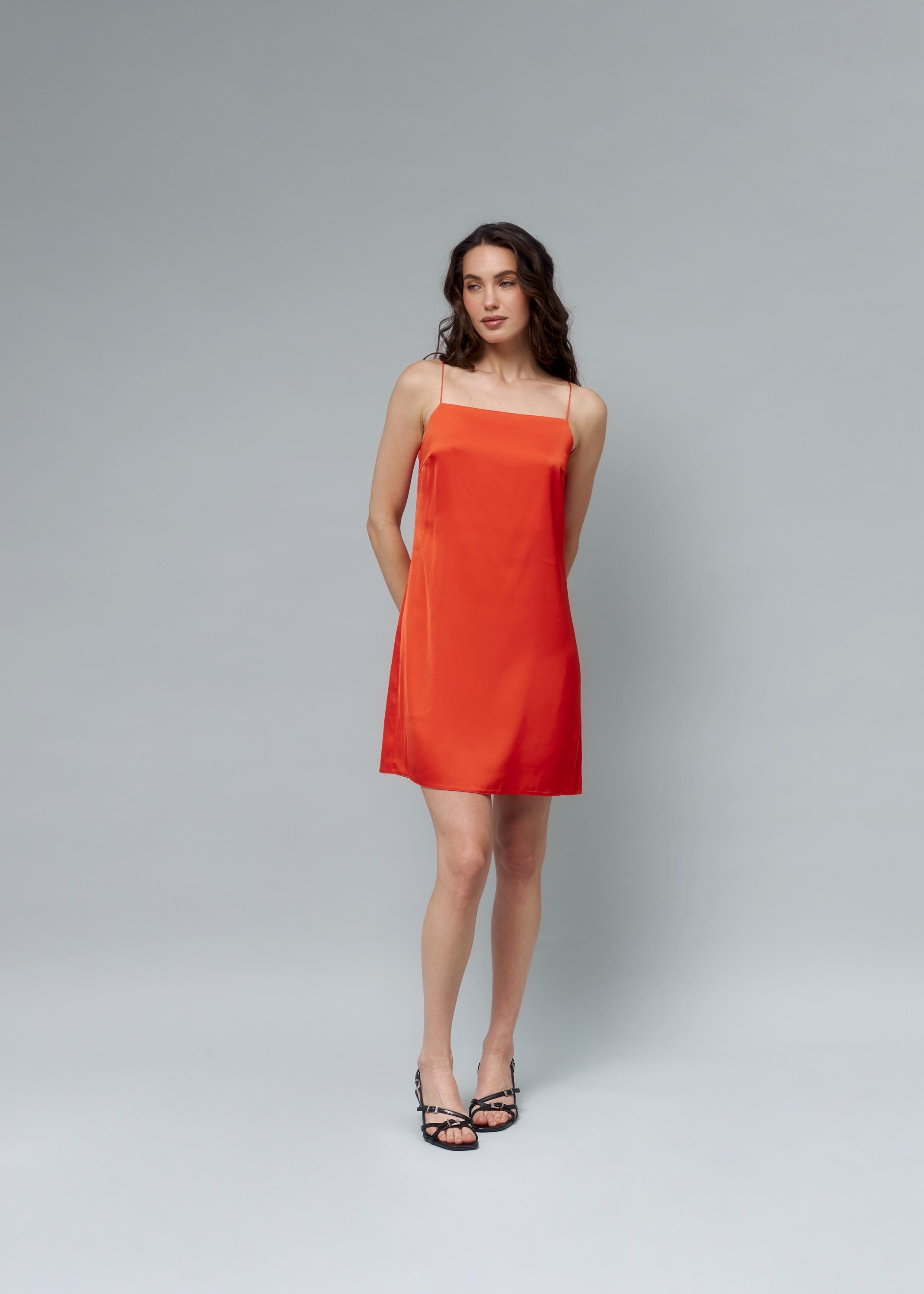 open lace back dress Orange Slip Mini Dress – Gabi Swimwear main image 0