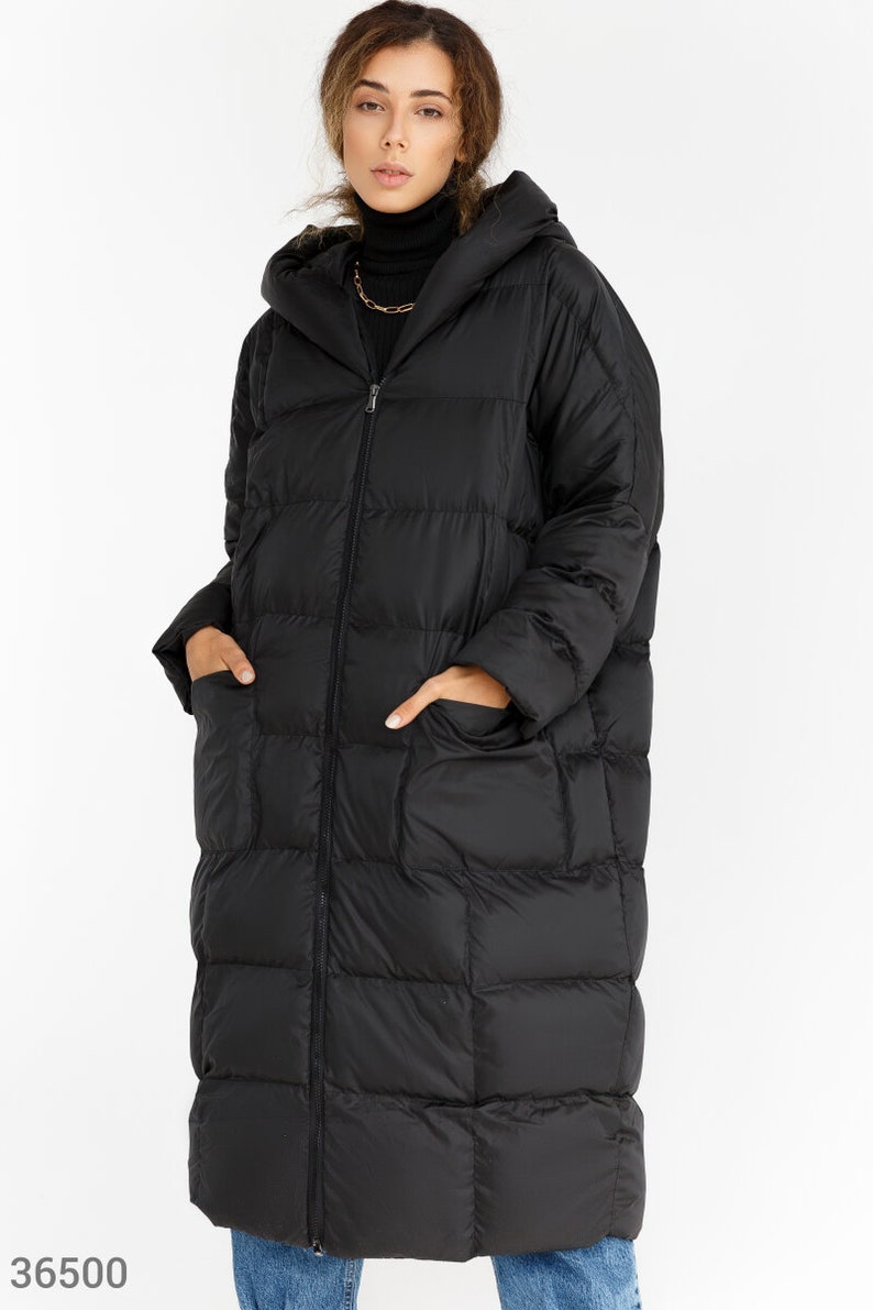 Oversize Hooded Puffer Jacket Women Black Hooded Puffer | Etsy