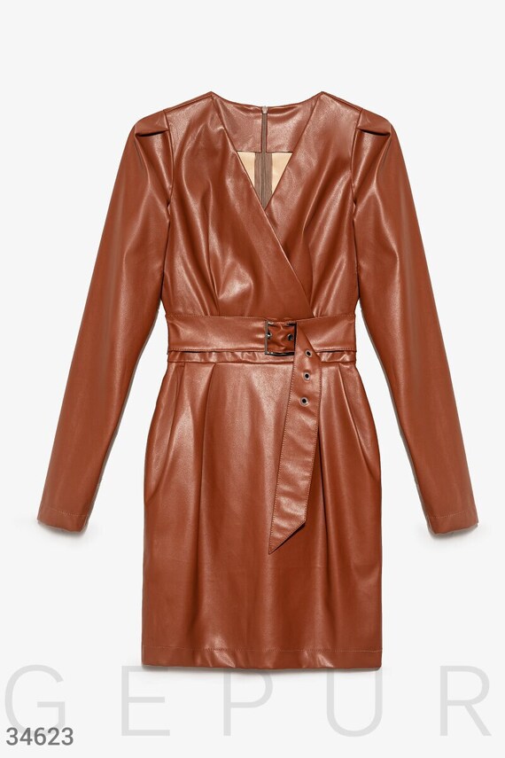 Chocolate Brown Faux Leather Dress ...