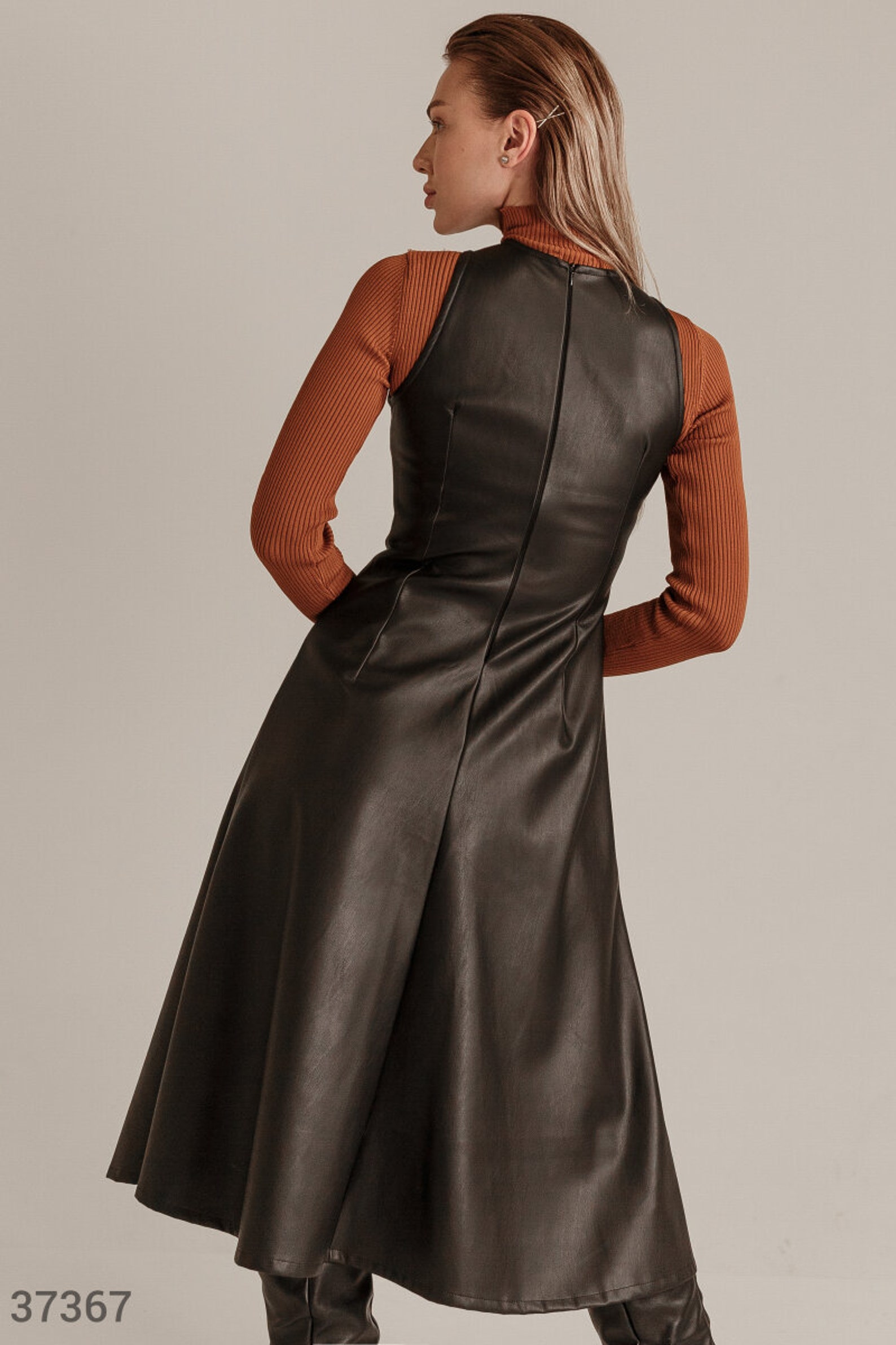 Faux Leather Fit and Flare Dress Black Vegan Leather Dress Etsy