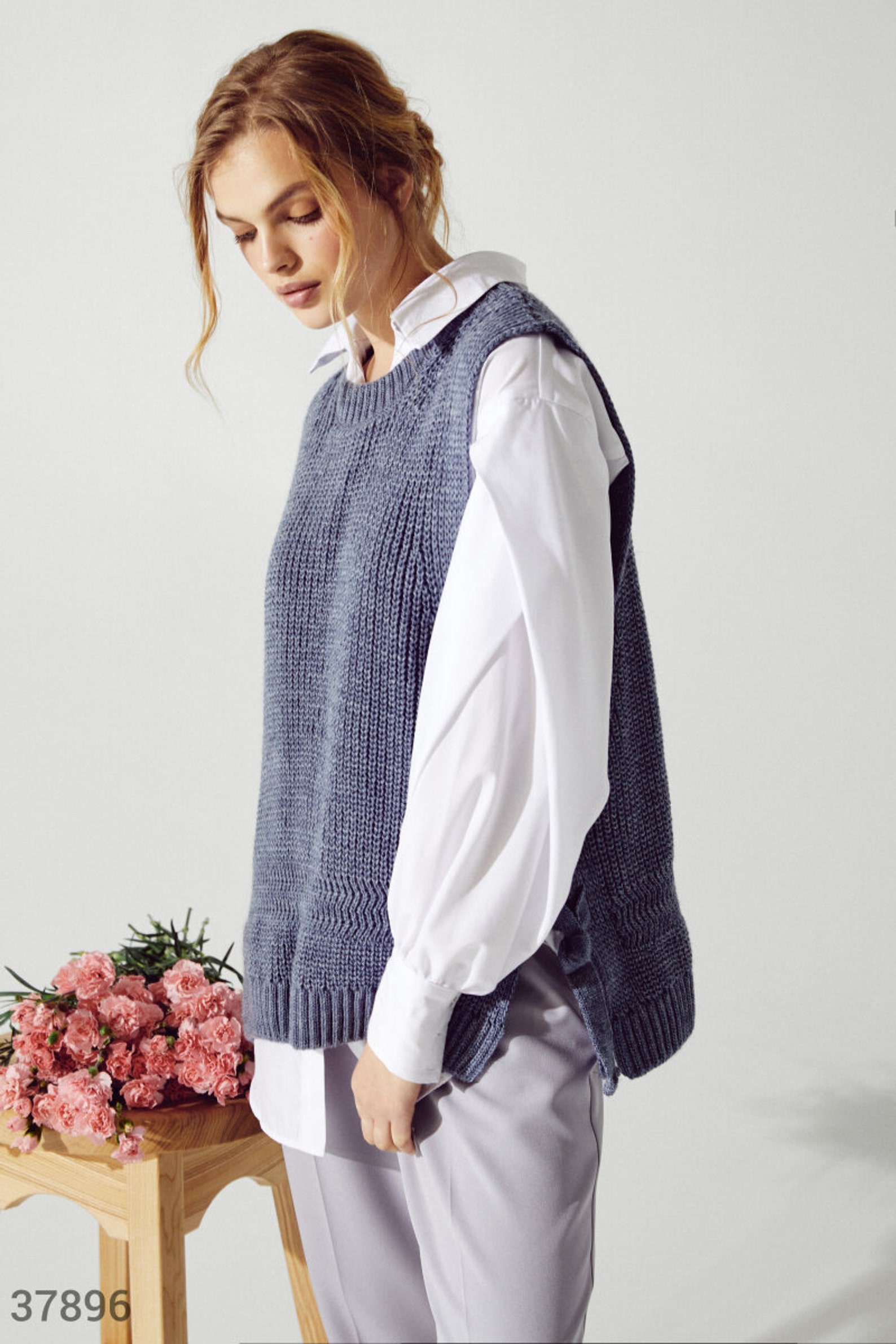 white shirt knitted vest