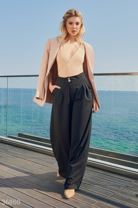 Palazzo Pants Women Black High Waisted Palazzo Pant for Etsy