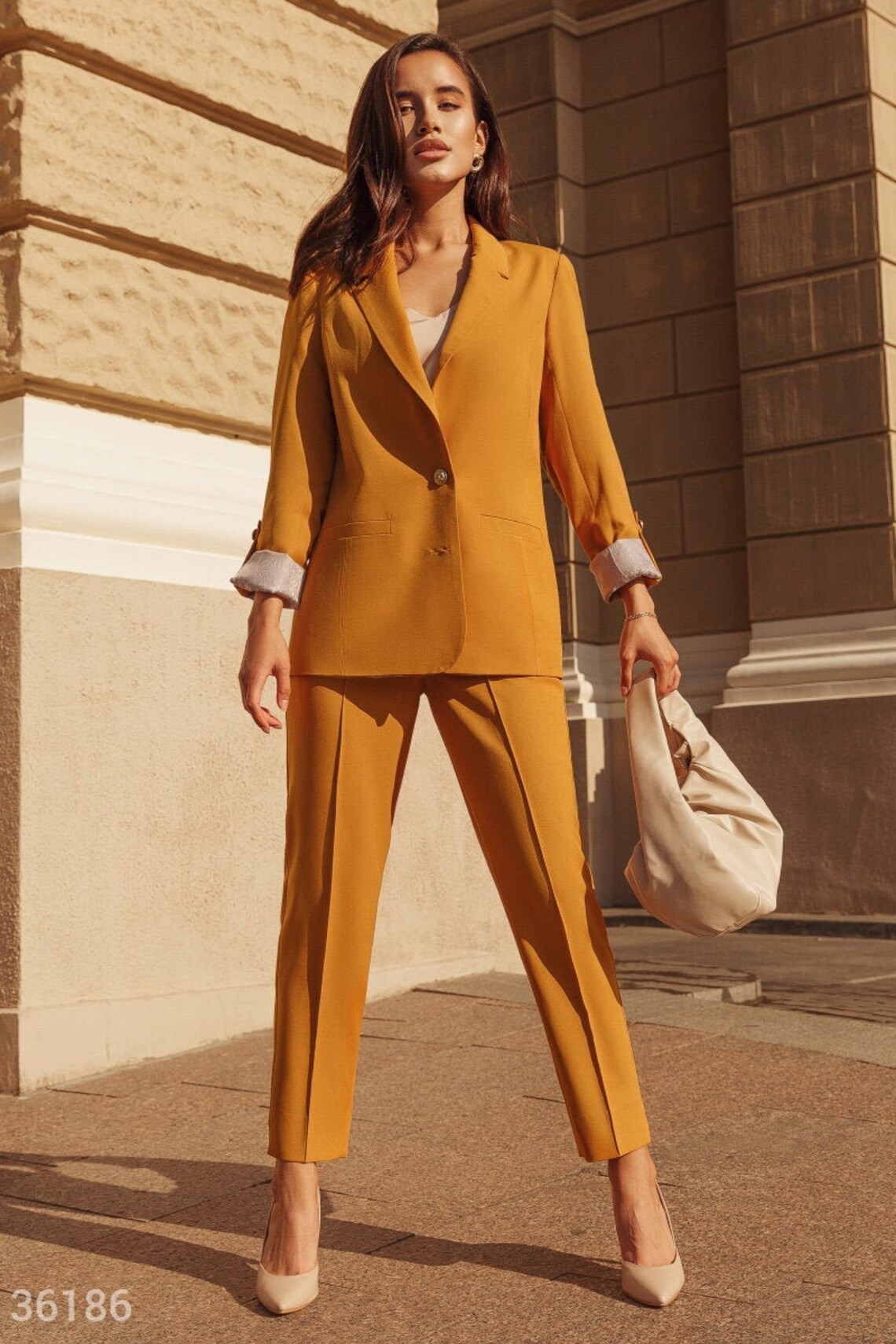 2piece Blazer Trouser Suit for Women Mustard Yellow Pantsuit Etsy