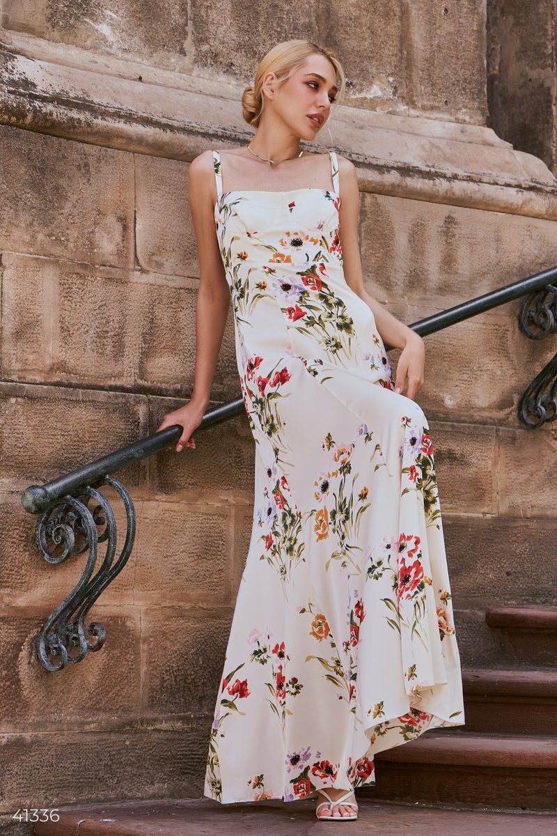 White Silk Floral Maxi Dress With Corseted Top, Silk Slip Dress, Silk Dress  Bridesmaid, Silk Maxi Wedding Guest Dress, Floral Silk Dress -  Hong  Kong