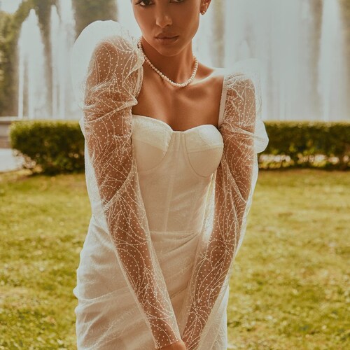 Mini Wedding Dress Bridal Gowns Romantic Long Sleeves Etsy