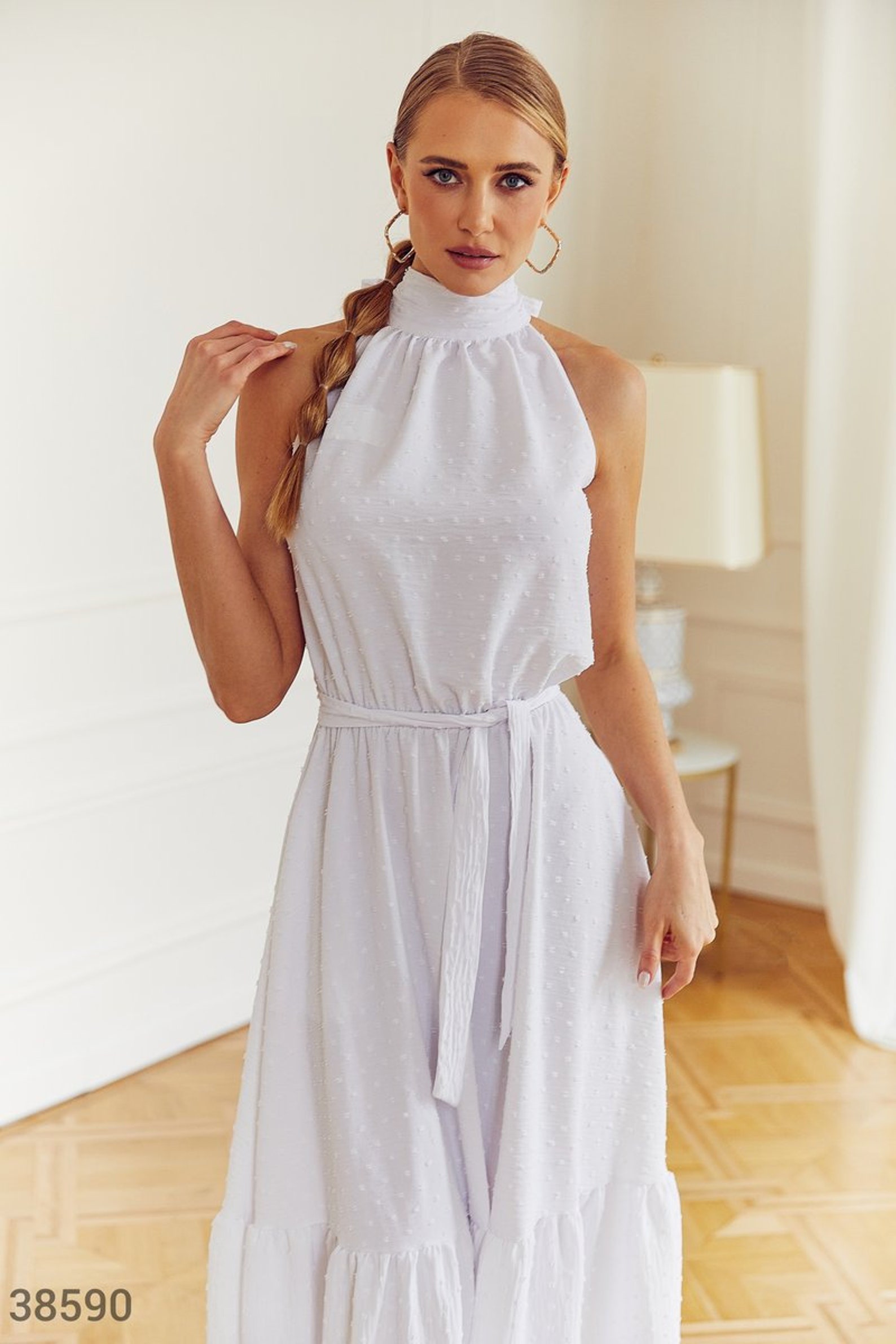 White Halter Neck Summer Dress White Summer Dress Midi Women Etsy