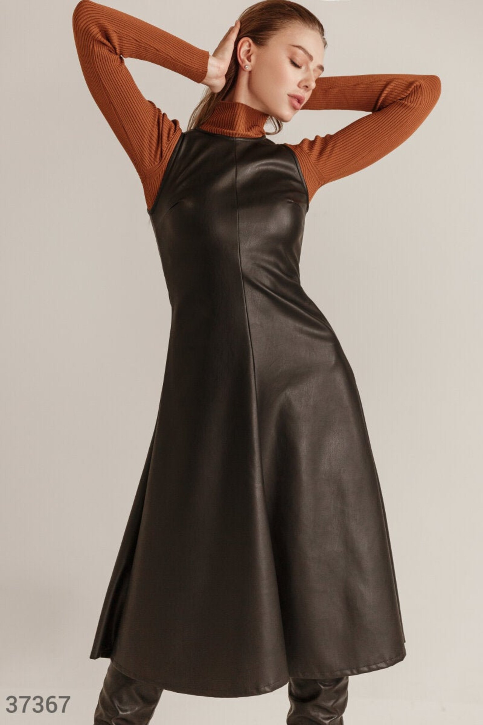 Faux Leather Fit and Flare Dress Black Vegan Leather Dress Etsy