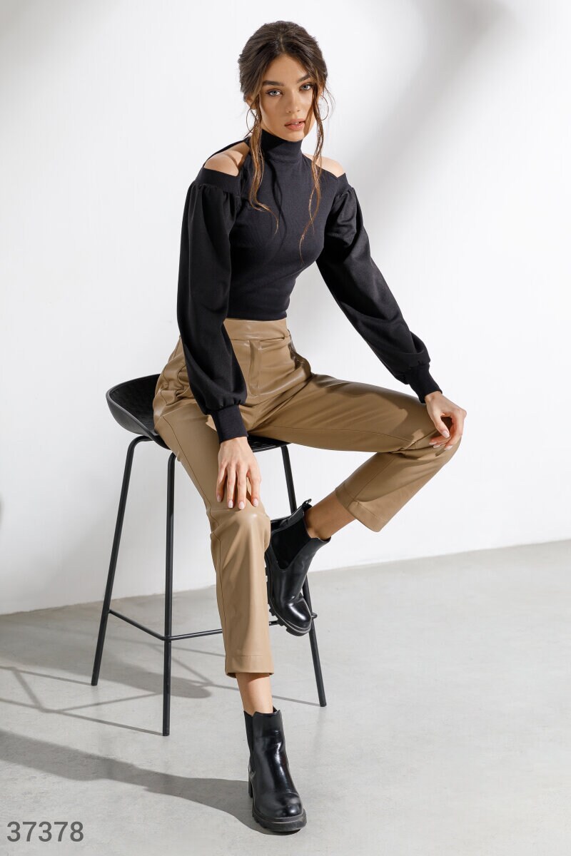 High Waisted Faux Leather Pants Women Beige Leather Pants Etsy