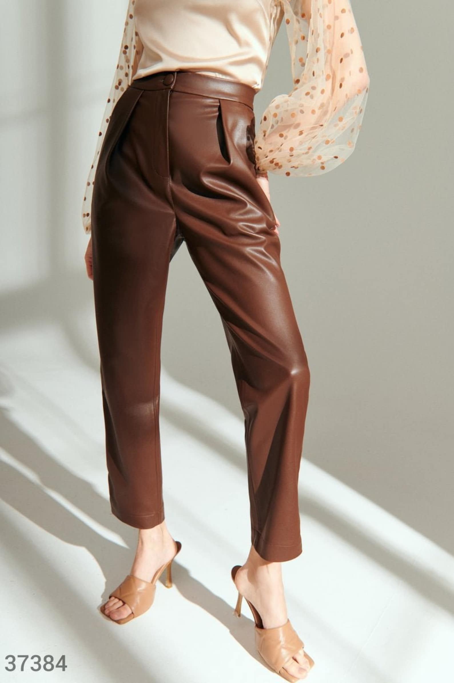 Brown Leather Pants for Women Faux Leather Pants Woman Vegan | Etsy
