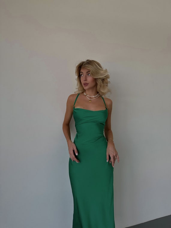 cowl neck midi dress green Evelyn Satin Cowl Neck Midi Dress main image 1