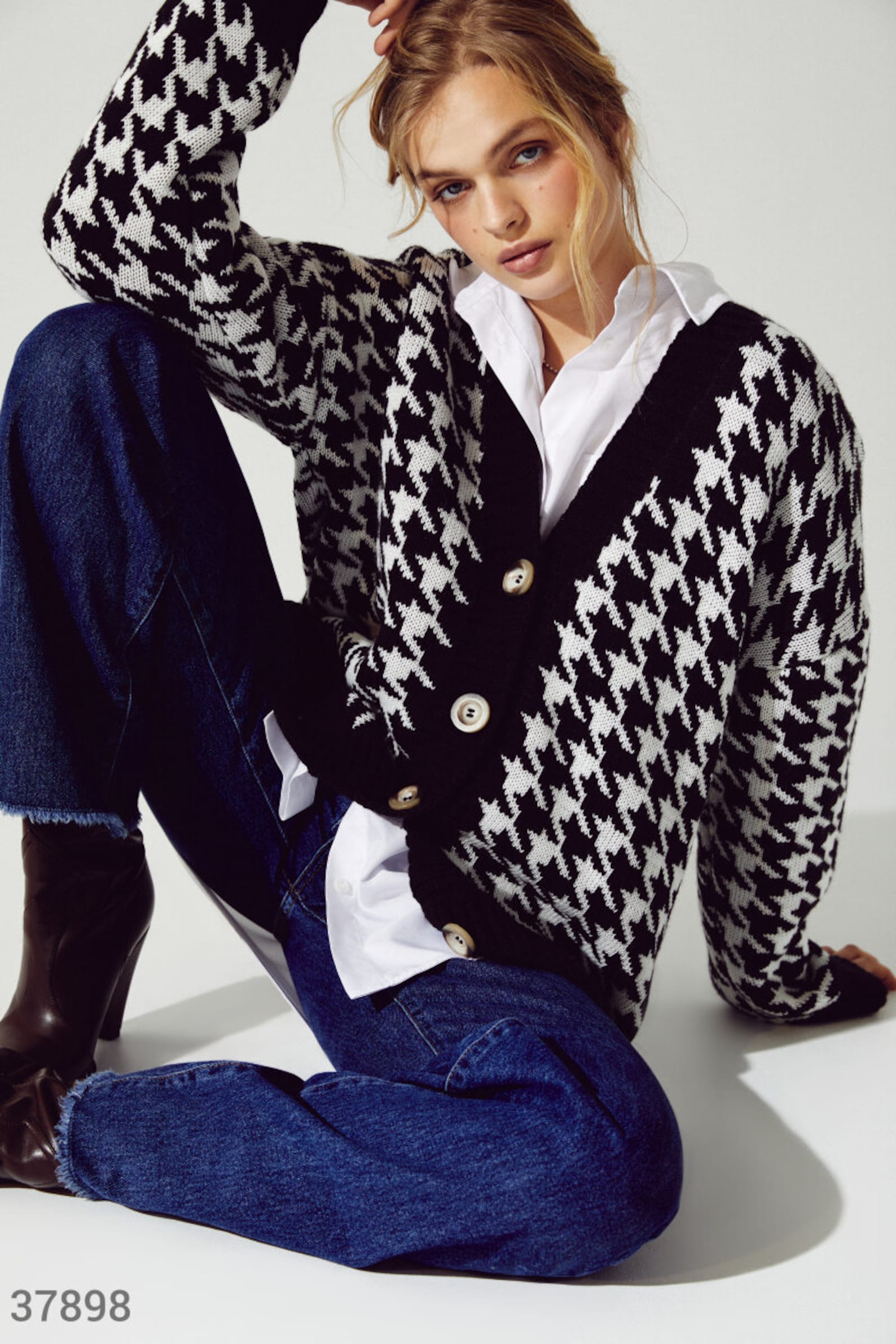 Houndstooth Cardigan Sweater Oversized Cardigan Sweater for Etsy