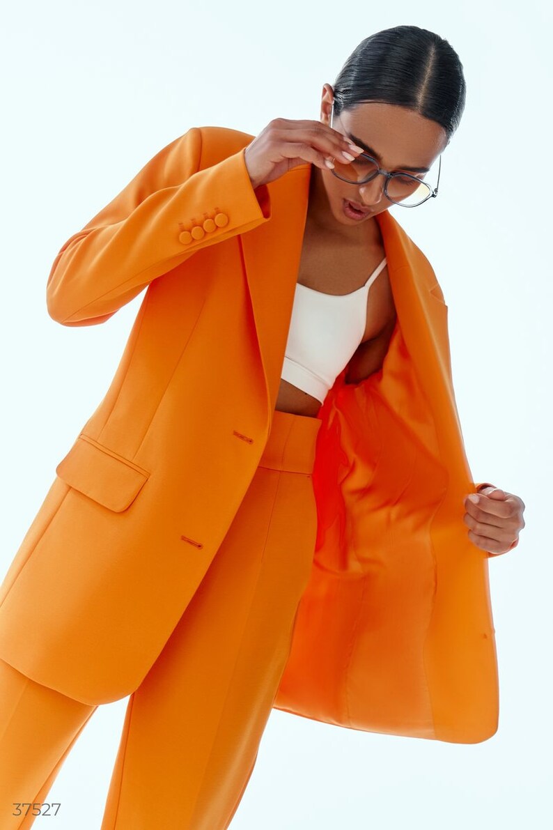 Orange Formal Blazer for Women, Orange Oversized Blazer Womens, Bright Buttoned Blazer Womens