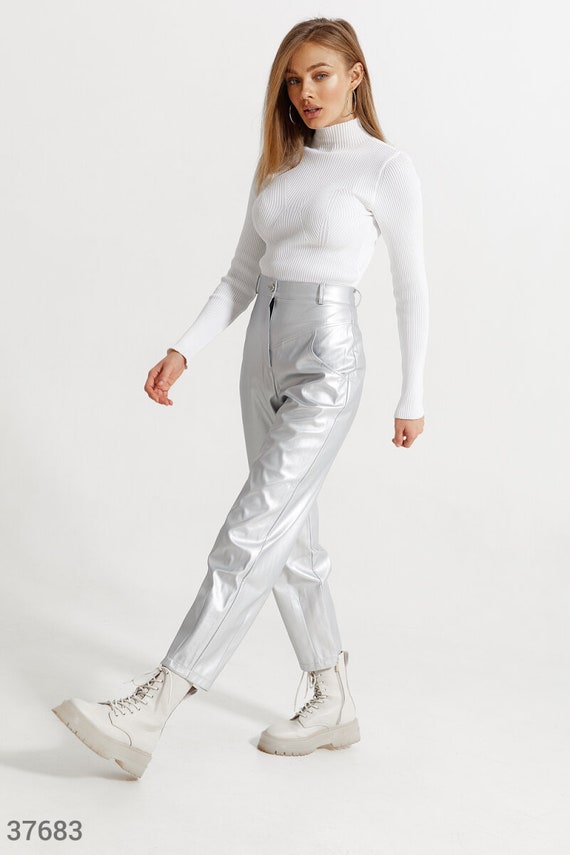 silver faux leather pants