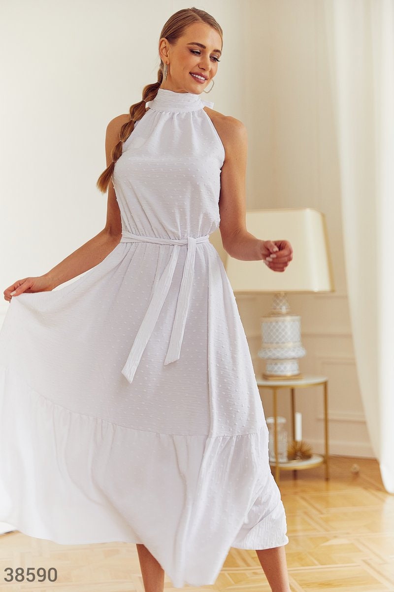 White Halter Neck Summer Dress White Summer Dress Midi Women Etsy