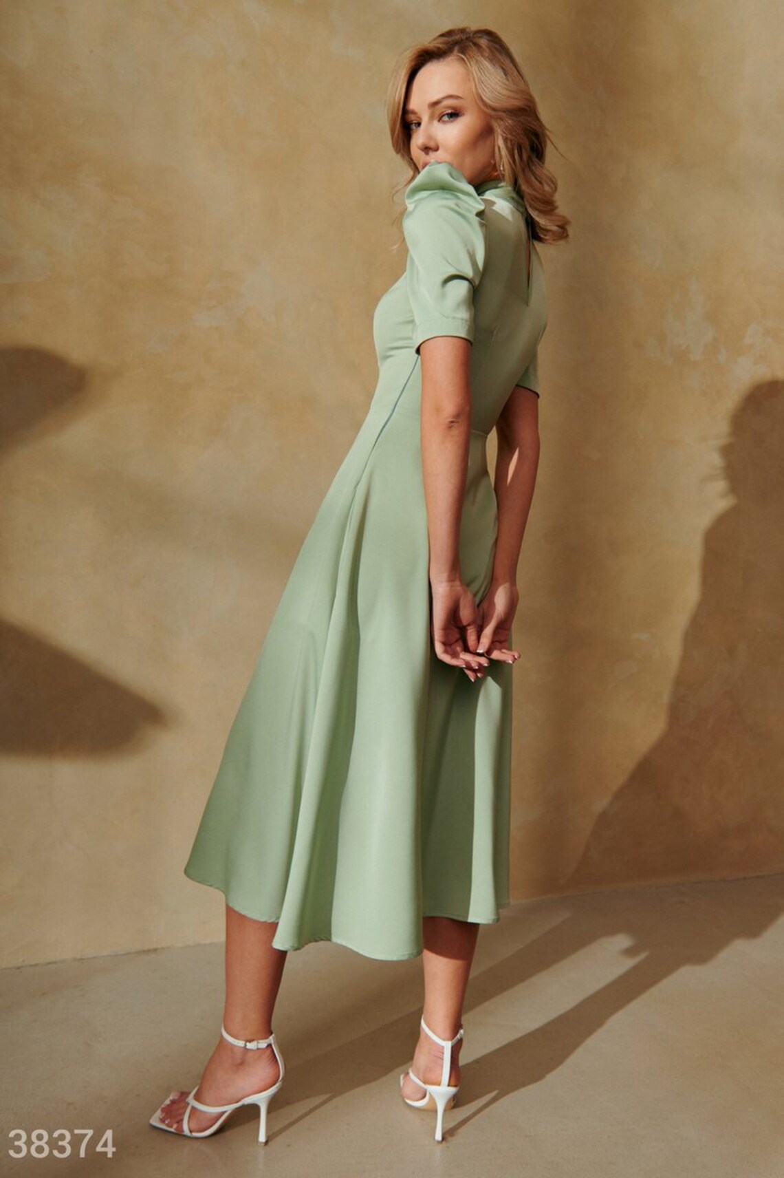 Satin Fit and Flare Midi Dress with Short Sleeve Fit and Etsy