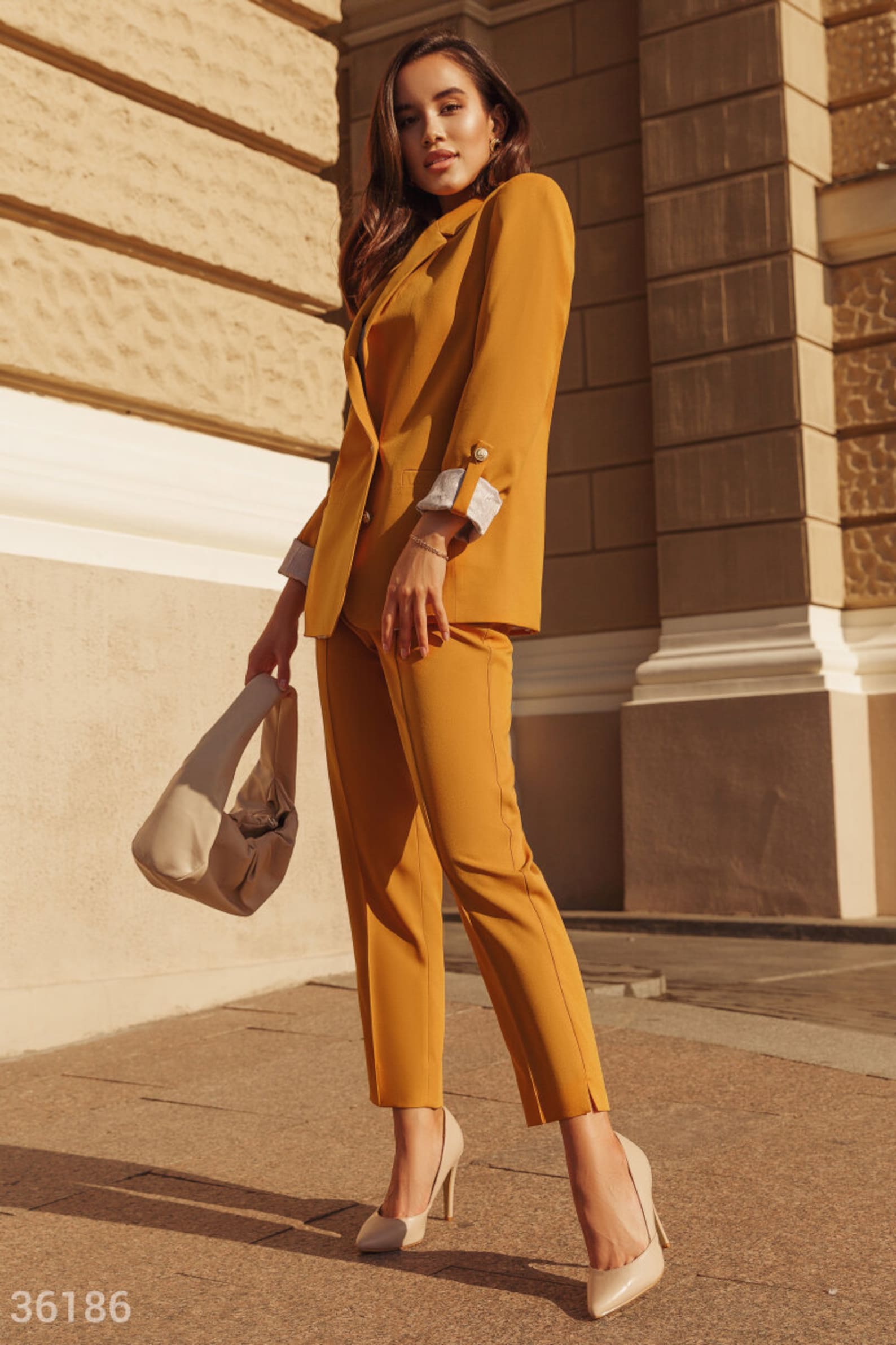 2piece Blazer Trouser Suit for Women, Mustard Yellow Pantsuit Women