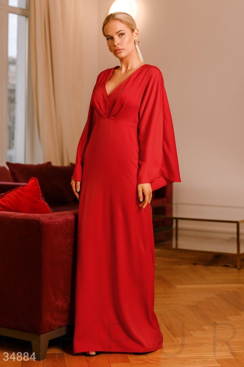 Red Silk Maxi Dress with Wide Long Sleeves Special Occasion Etsy