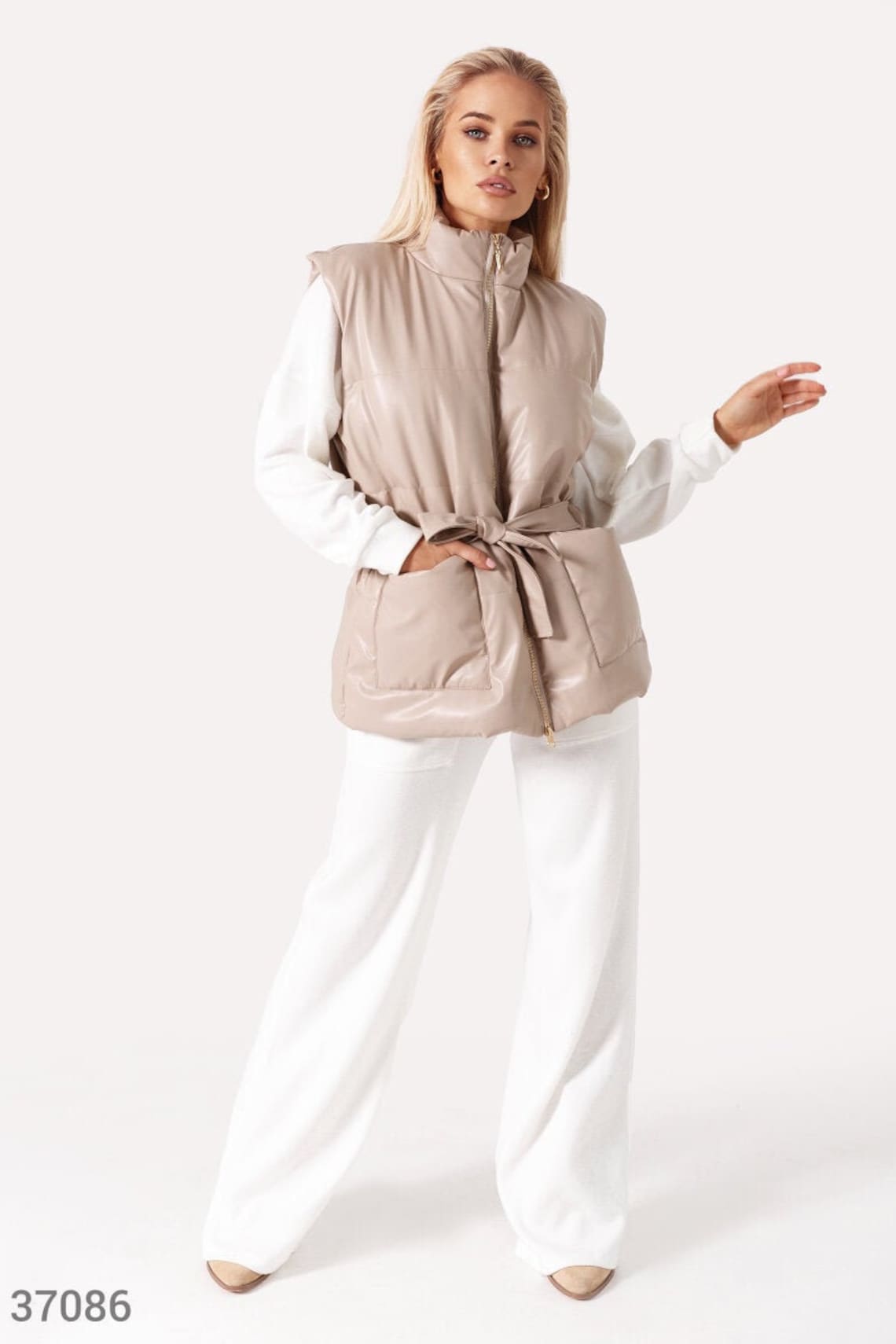 beige puffer gilet women's