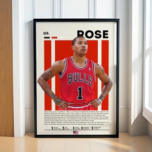 Póster de Derrick Rose, póster de baloncesto, póster de los Chicago Bulls, póster motivacional, decoración de la NBA, póster de fitness, arte de la cueva del hombre, regalo para él