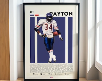 Walter Payton Poster, Football Poster, NFL Poster, Sports Poster, Football Prints, NFL Wall Art, Sports Bedroom Posters