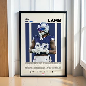 Pôster de CeeDee Lamb, pôster de futebol, pôster da NFL, pôster esportivo, impressões de futebol, arte de parede da NFL, pôsteres esportivos para quarto