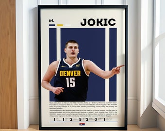 Póster de Nikola Jokic, póster de baloncesto, póster de los Denver Nuggets, póster motivacional, decoración de la NBA, póster de fitness, arte de la cueva del hombre, regalo para él