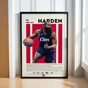 Póster de James Harden, póster de baloncesto, póster de los LA Clippers, póster motivacional, decoración de la NBA, póster de fitness, arte de la cueva del hombre, regalo para él