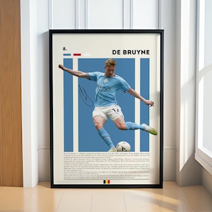 Pôster de Kevin De Bruyne, impressão de futebol do Man City, presentes de futebol, pôster esportivo, pôster de futebol, arte de parede de futebol, pôsteres esportivos para quarto