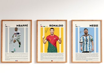 Cristiano Ronaldo, Lionel Messi, Kylian Mbappé, Legends 3 Poster Set, Fußball Geschenke, Sport Poster, Fußballspieler Poster, Fußball Wandkunst