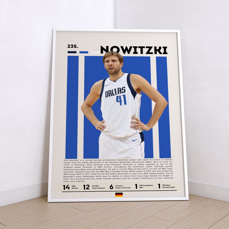Dirk Stats Dirk Nowitzki Poster, Basketball Poster, Sports Poster, Motivational ...