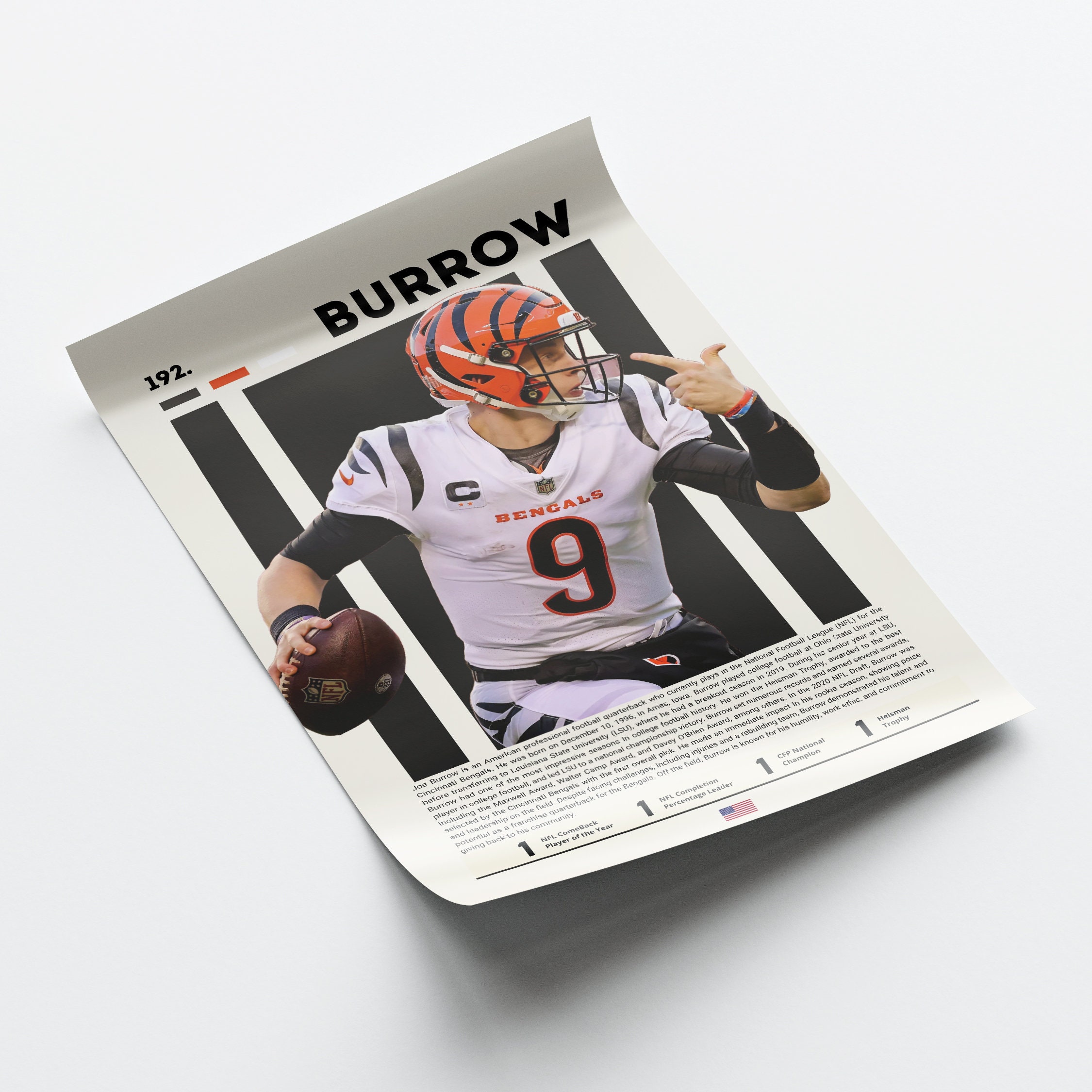 Joe Burrow Poster, Football Poster, NFL Poster, Sports Poster, Football ...