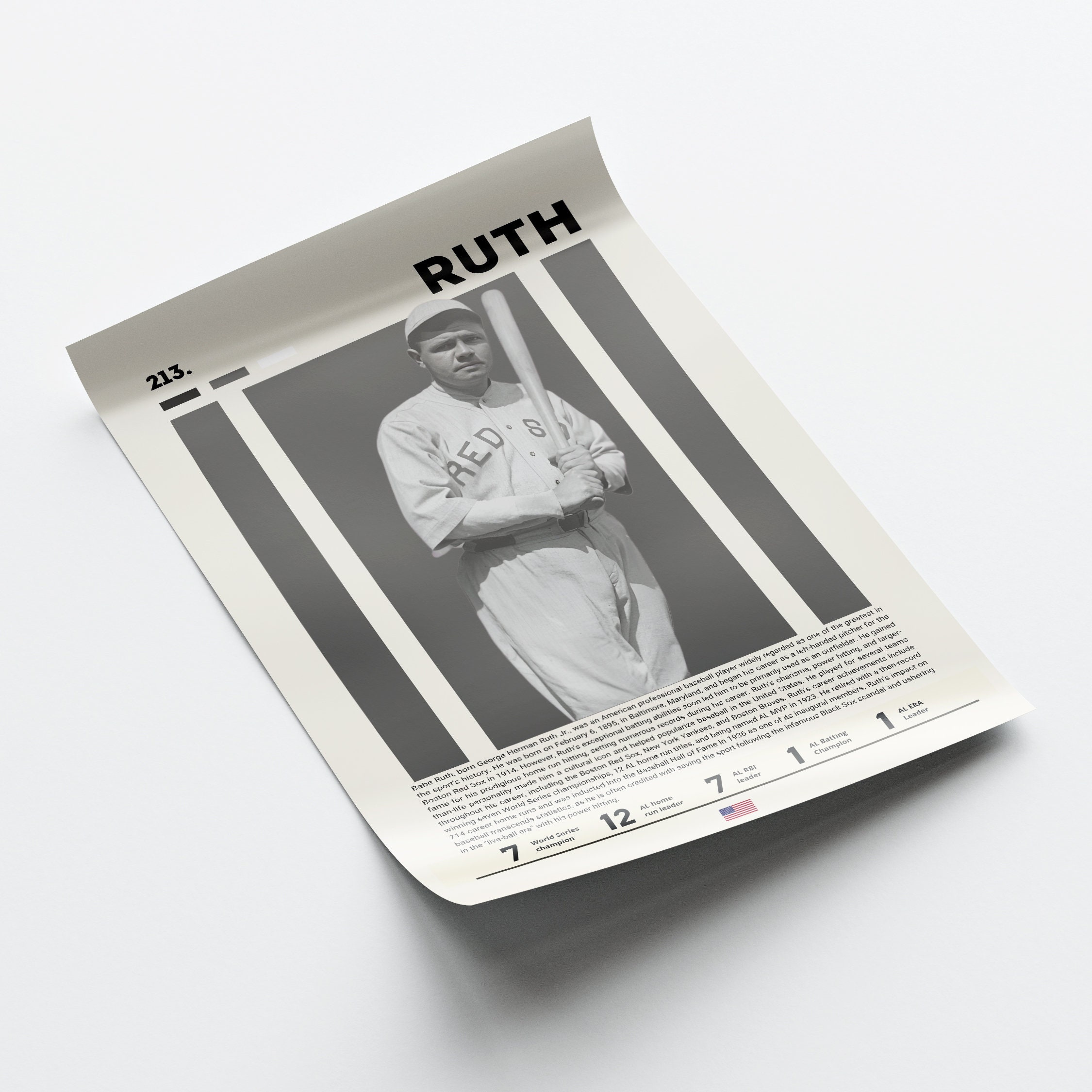 Babe Ruth Poster, George Herman Print, Digital Baseball Poster, Sports ...