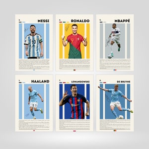 Mbappe Ronaldo Messi De Bruyne Lewandoski Haaland Poster Bundler, Soccer Football Printable Poster, Uni Dorm Room, Soccer GOATs, Set of 6