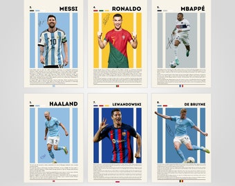 Paquete de pósteres de Mbappé, Ronaldo, Messi, De Bruyne, Lewandoski y Haaland, póster de fútbol imprimible, dormitorio universitario, Soccer GOATs, juego de 6