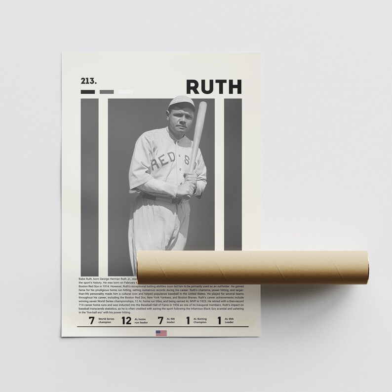 Babe Ruth Poster, George Herman Print, Digital Baseball Poster, Sports ...