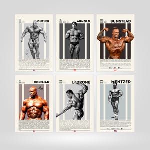 Arnold, Mike Mentzer, Kevin Levrone, Ronnie Coleman, Jay Cutler, Gym Posters, Legends 6 Poster Set, Bodybuilding Wall Art