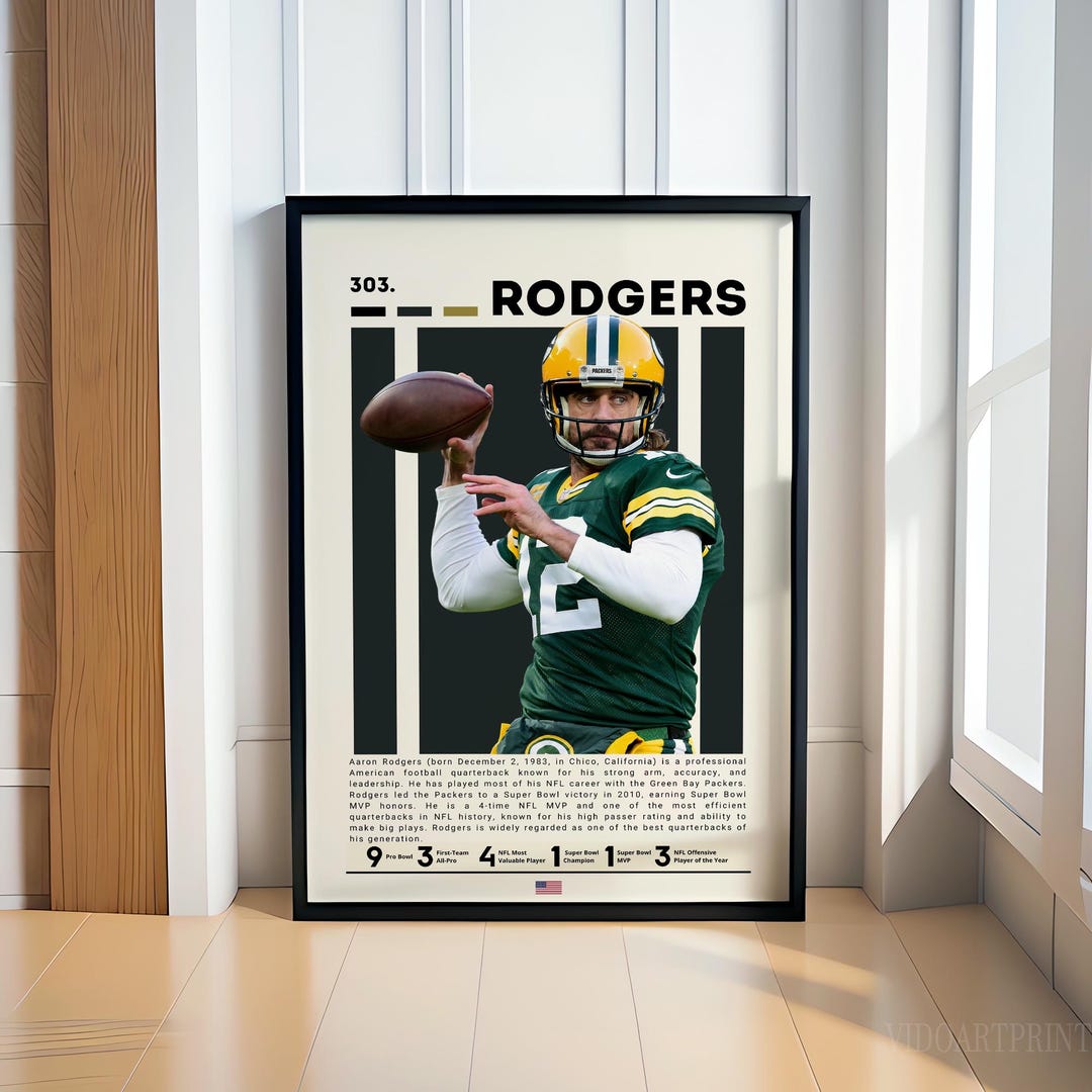 Aaron Rodgers Poster, NFL Poster, Sports Poster, NFL Fans, Football ...