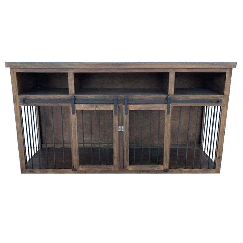 Farmhouse Dog Crate with Shelf and Barn Door Double Dog Etsy