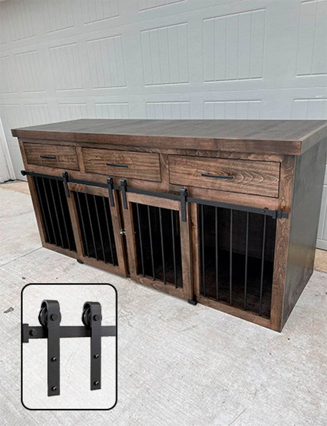 Double Dog Crate Furniture Dog Kennel Furniture Wooden Etsy
