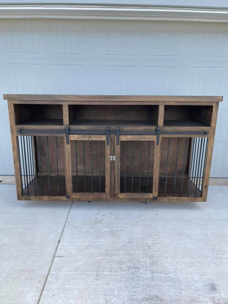 Farmhouse Dog Crate with Shelf and Barn Door Double Dog Etsy
